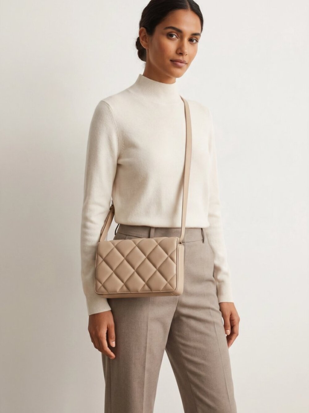 H&M‎ Quilted Shoulder Crossbody Bag in Taupe